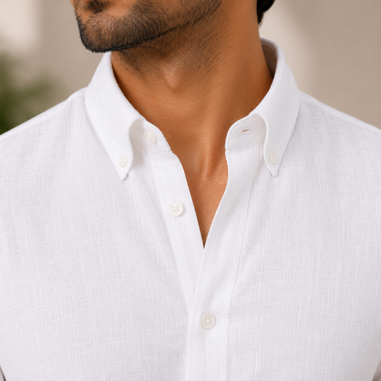 White Cotton Linen Shirt for Men | Tailored Fit | Itcha Men's White Cotton Linen Shirt – Pocket-Free Tailored Fit - Image 4