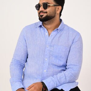 Home Sky blue pure linen shirt for men crafted from breathable natural linen fabric.