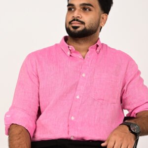 Home Stylish pink full sleeve linen shirt for casual and smart casual wear.