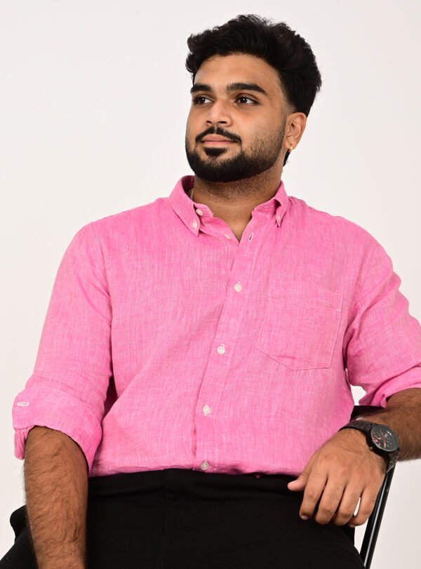 Home Stylish pink full sleeve linen shirt for casual and smart casual wear.