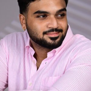 Premium pink striped linen shirt featuring fine vertical stripes and a chest pocket.