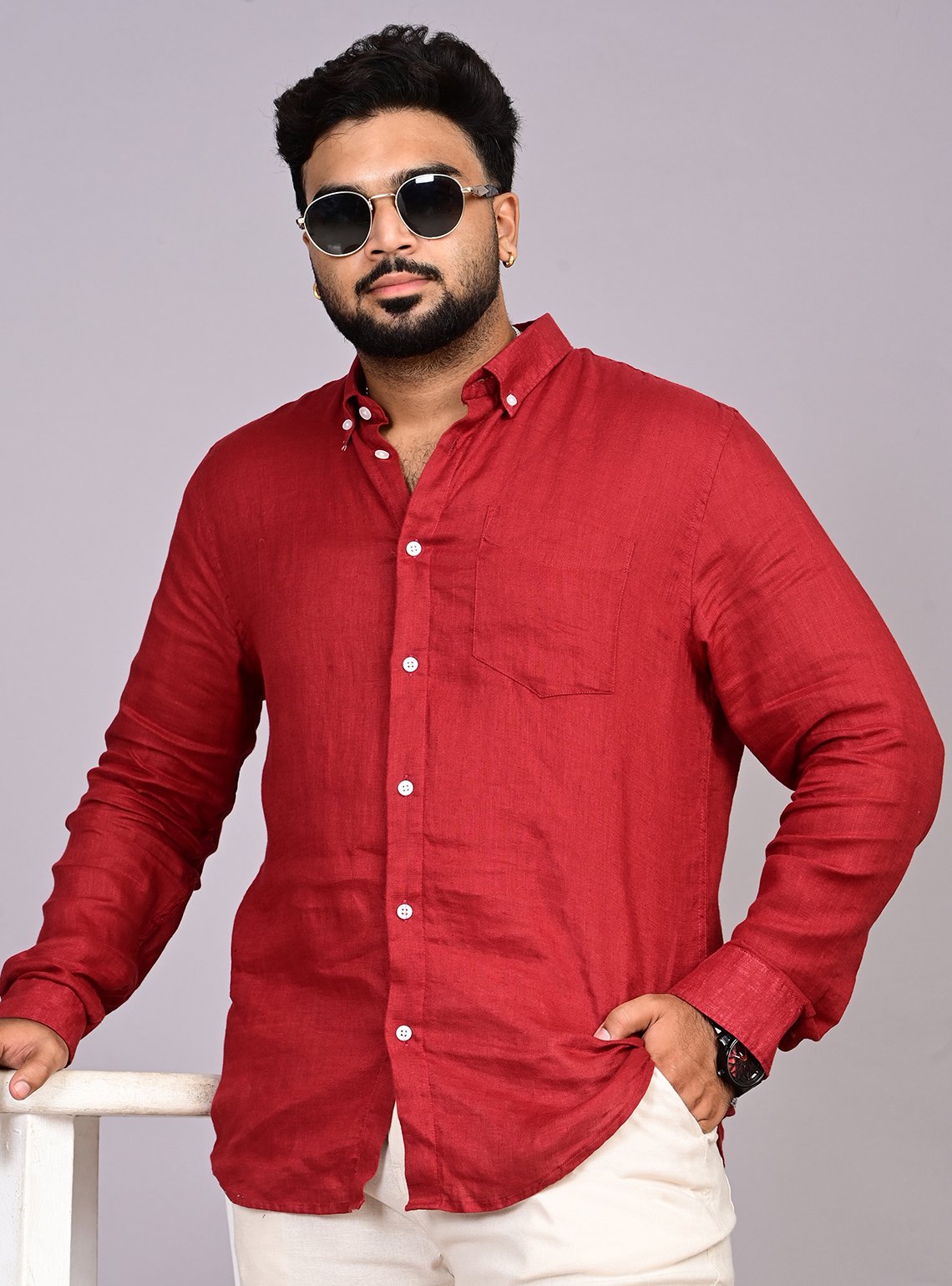 Premium Burgundy Linen Shirt | 100% Pure Linen Elegant wine red linen shirt for men with a button-down collar.