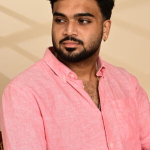 Premium coral pink linen shirt featuring a classic fit and soft natural texture