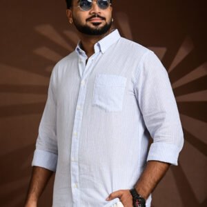 Luxury striped pure linen shirt designed for timeless everyday style.