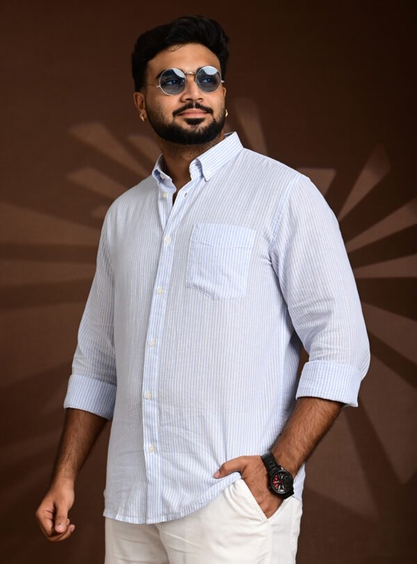 Home Luxury striped pure linen shirt designed for timeless everyday style.